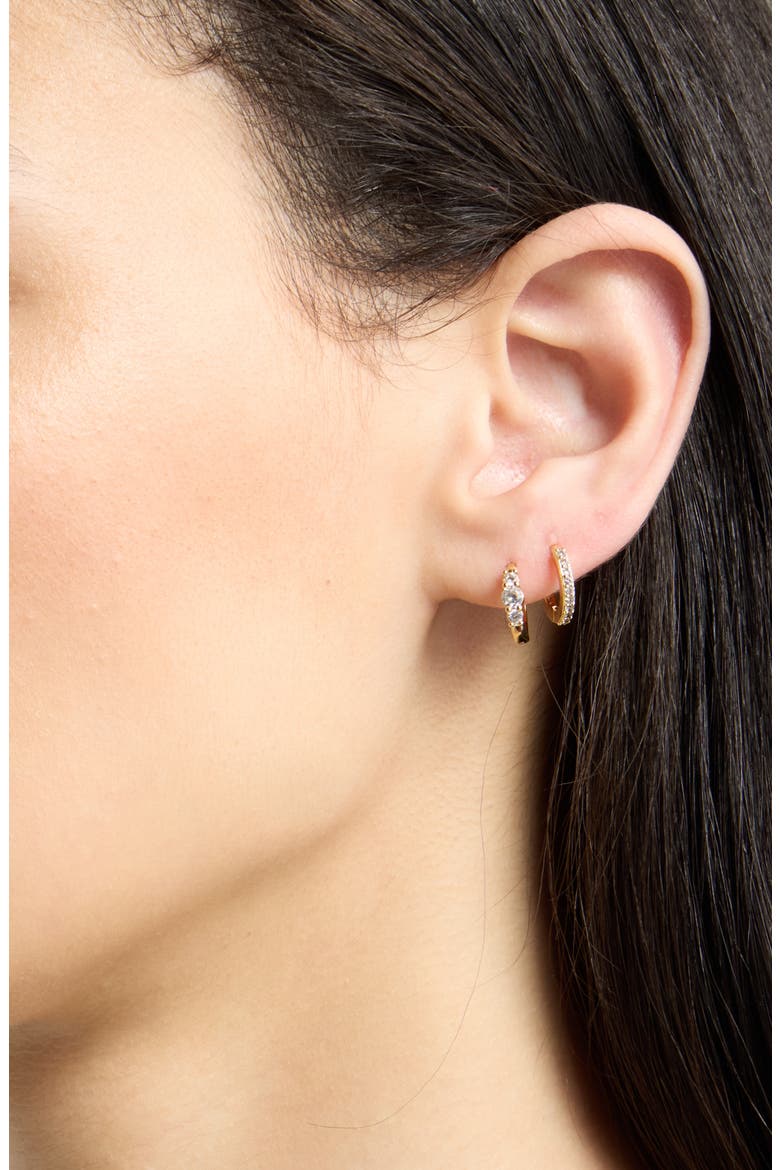 Set of 6 Cubic Zirconia Stud & Huggie Hoop Earrings, Alternate, color, CLEAR-GOLD