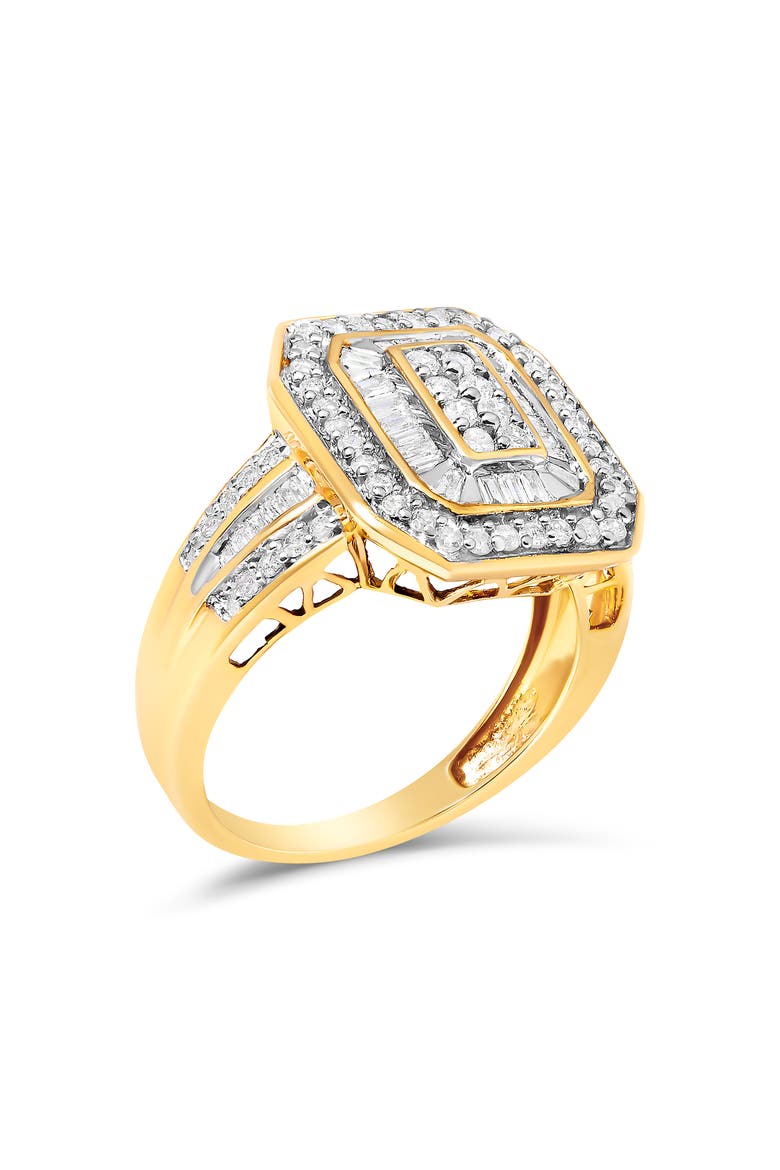 10K Gold 1.0 Cttw Diamond Double Halo Frame Cocktail Ring, Alternate, color, Yellow Gold