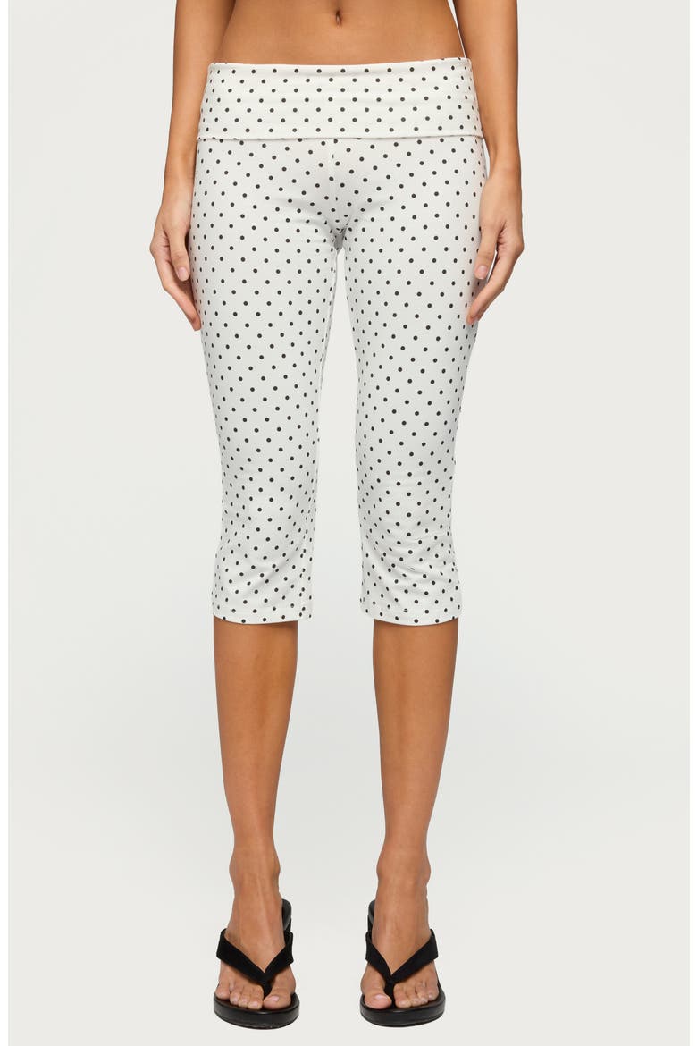 Eloisa Polka Dot Foldover Capri Pants, Main, color, WHITE-AND-BLACK