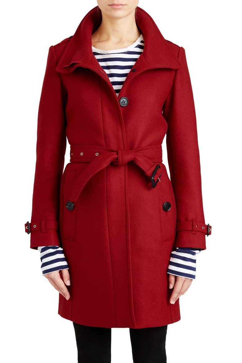 Gibbsmoore Funnel Collar Trench Coat, Main, color, DAMSON RED