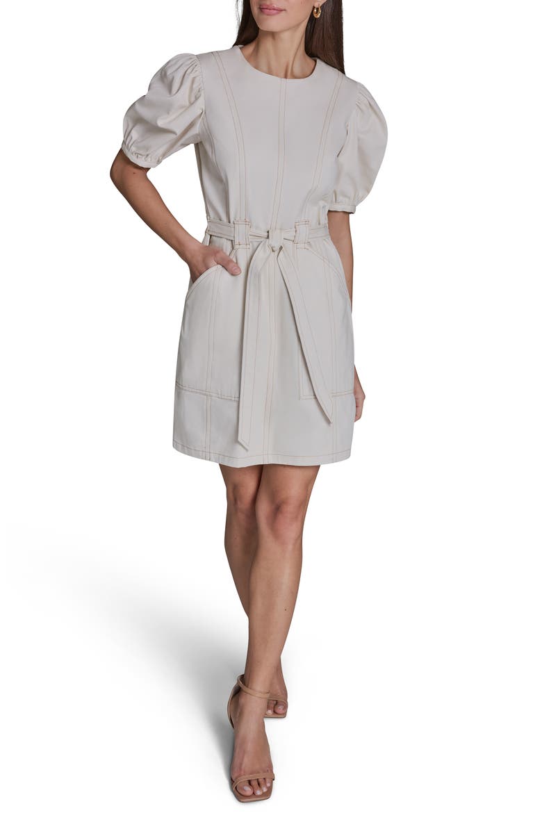 Puff Sleeve Cotton Minidress, Main, color, ECRU