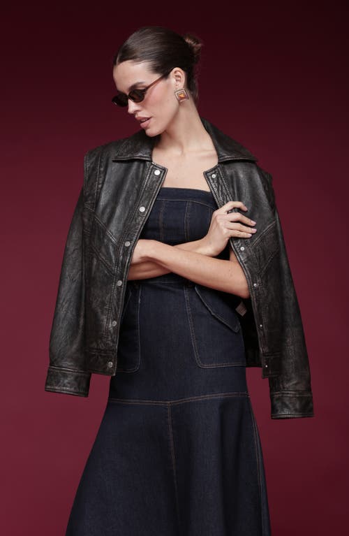 Avec Les Filles Leather Bomber Jacket In Black