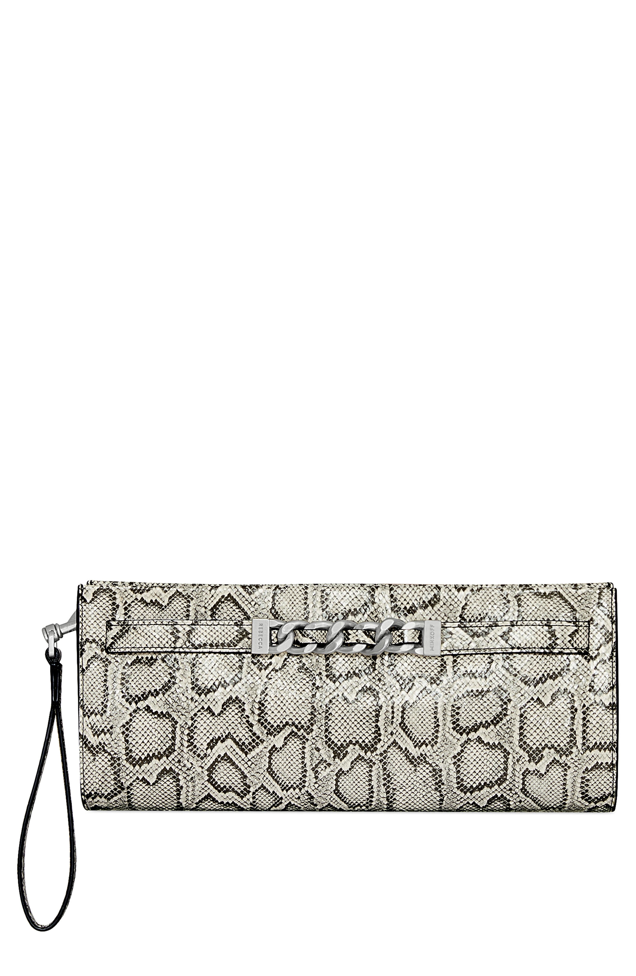 Rebecca Minkoff Curb Link Snakeskin Print Faux Leather Clutch, Main, color, 