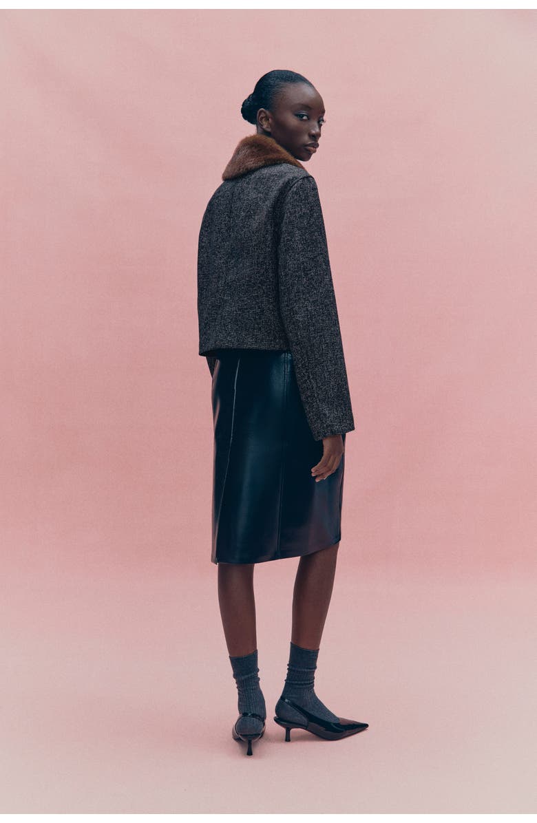 H&M Collared Bouclé Jacket, Alternate, color, Black Melange