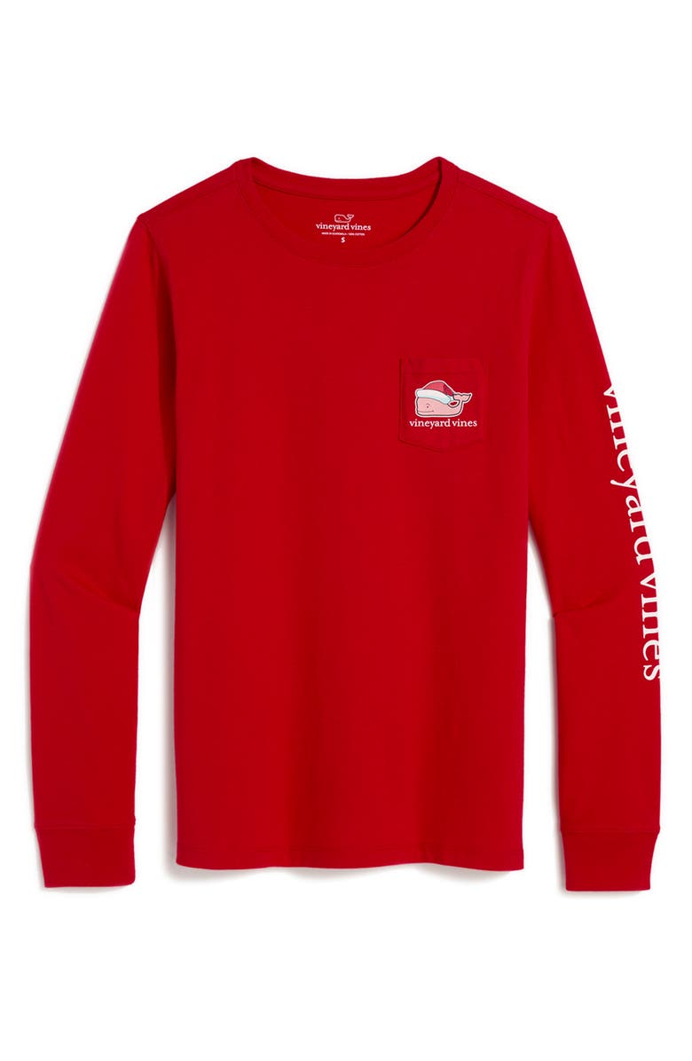 vineyard vines Santa Whale Cotton Long Sleeve Graphic T-Shirt, Main, color, Red Velvet