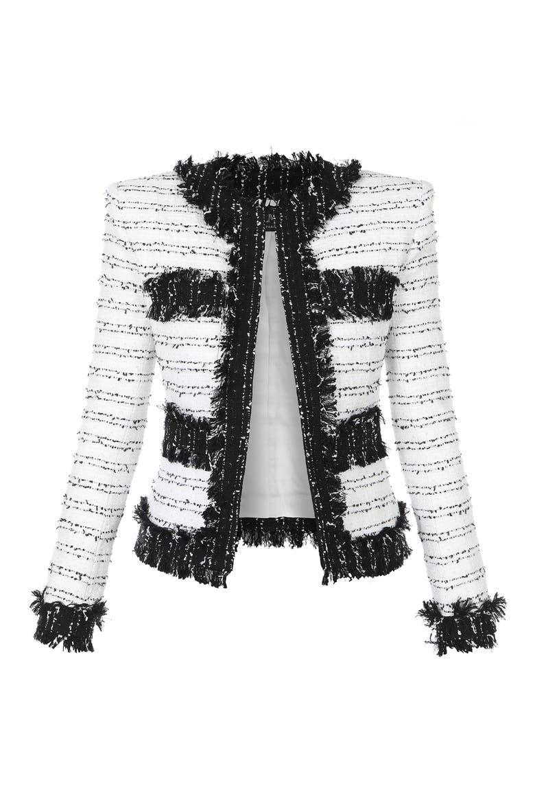 Collarless Two-Tone Tweed Jacket, Main, color, GAB BLANC/ NOIR