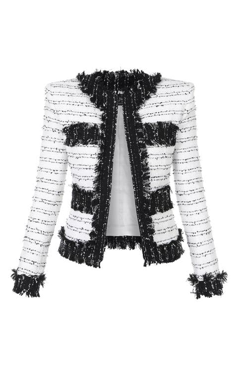 Collarless Two-Tone Tweed Jacket