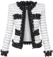 Balmain Collarless Two-Tone Tweed Jacket