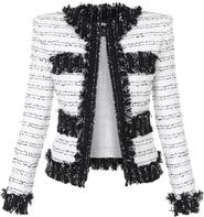 Balmain Collarless Two-Tone Tweed Jacket