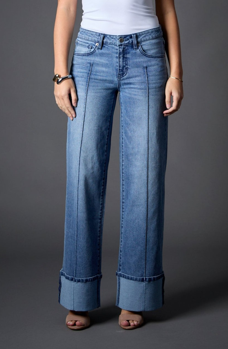 BLUE REVIVAL Cuffed Low Rise Recycled Wide Leg Jeans, Main, color, 