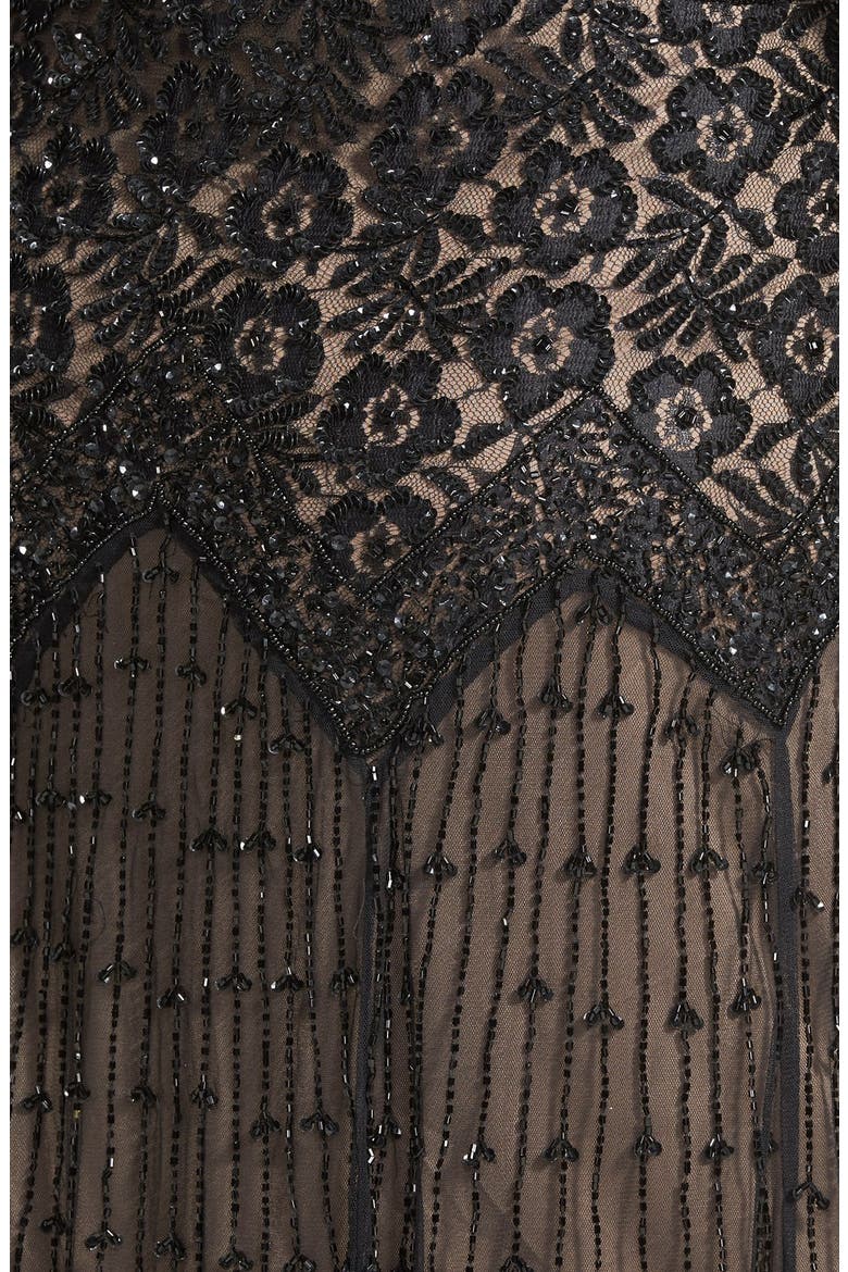 Beaded V-Neck Lace Illusion Gown, Alternate, color, BLACK