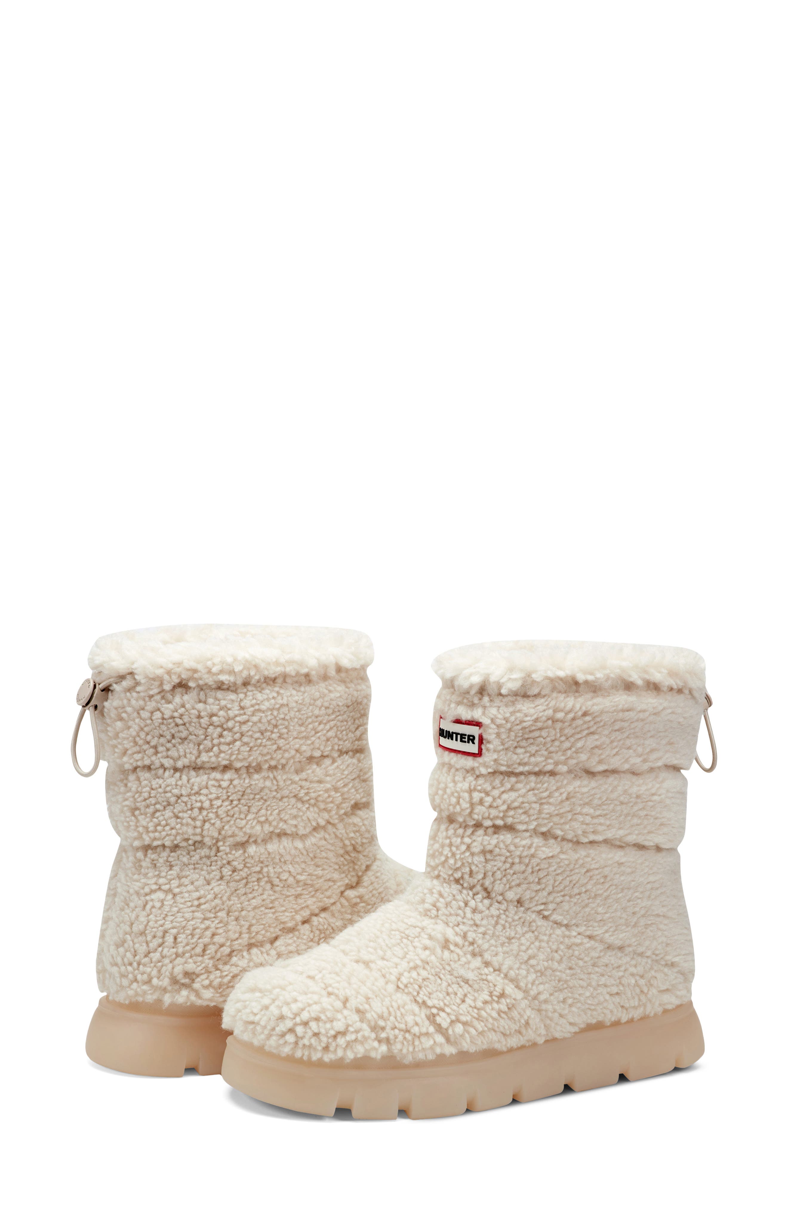 Hunter Maran Waterproof High Pile Fleece Boot, Alternate, color, Light Natural