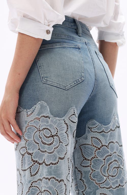 Bayeas Rhinestone High Waist Wide Leg Eyelet Jeans In Gray