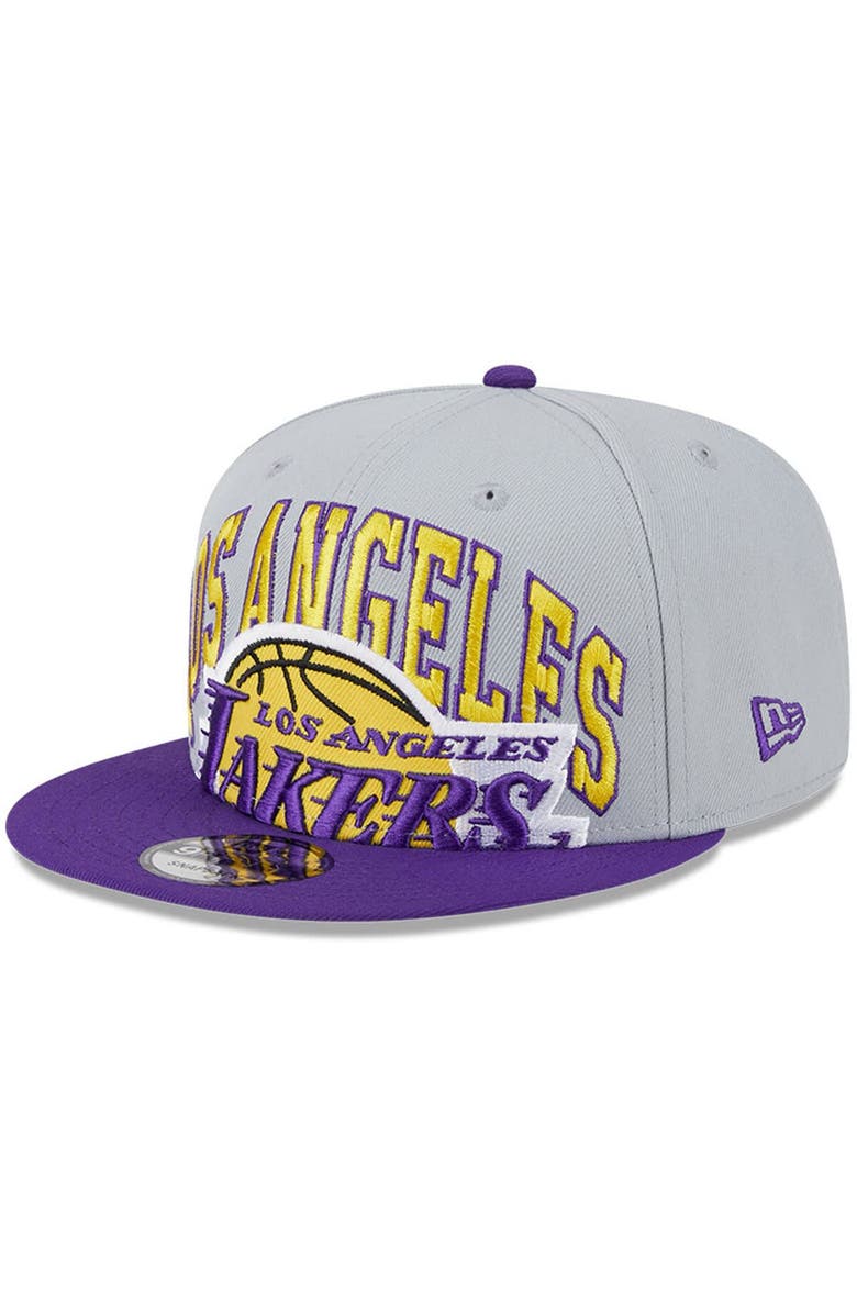 New Era Men's New Era Gray/Purple Los Angeles Lakers Tip-Off Two-Tone 9FIFTY Snapback Hat, Main, color, Gray