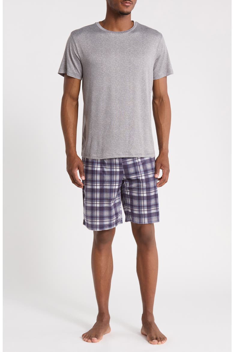 Crewneck Pajama Tee & Shorts Set, Main, color, HEATHER GRAY/MIDNIGHT SAIL