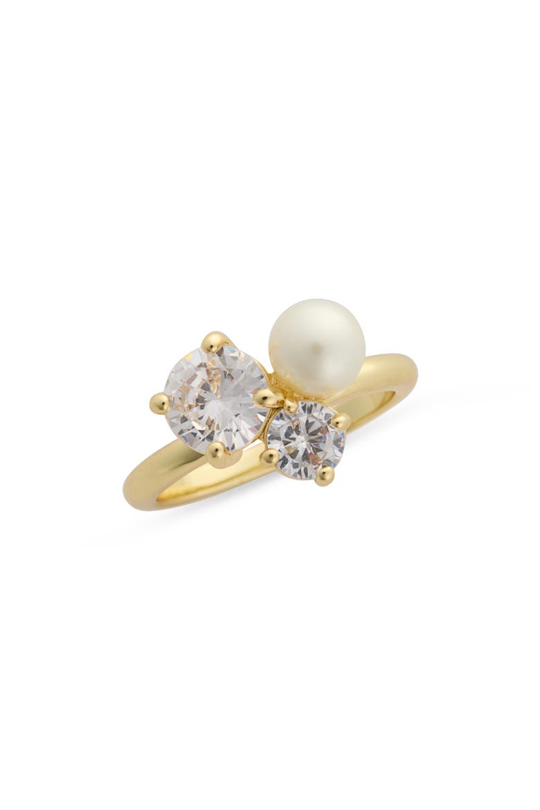 CZ & Faux Pearl Statement Ring, Main, color, PEARL / CLEAR / GOLD
