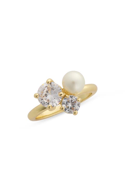 CZ & Faux Pearl Statement Ring