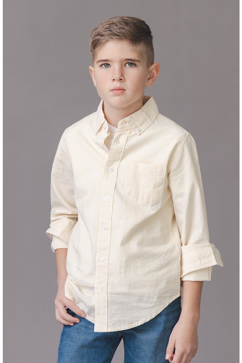 Kids' Organic Long Sleeve Seersucker Shirt, Alternate, color, Yellow Seersucker
