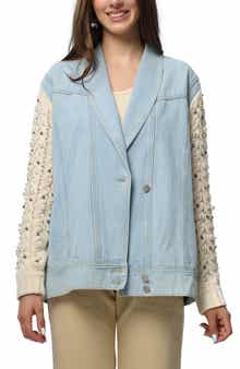 SAACHI Embellished Knit Sleeve Denim Jacket