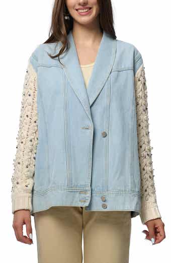 SAACHI Embellished Knit Sleeve Denim Jacket