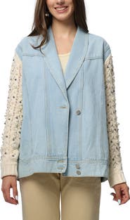 SAACHI Embellished Knit Sleeve Denim Jacket