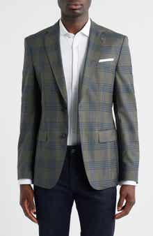 BOSS Hutson Slim Fit Grey Plaid Wool Sport Coat