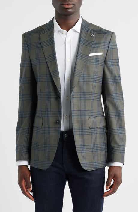 BOSS Hutson Slim Fit Grey Plaid Wool Sport Coat