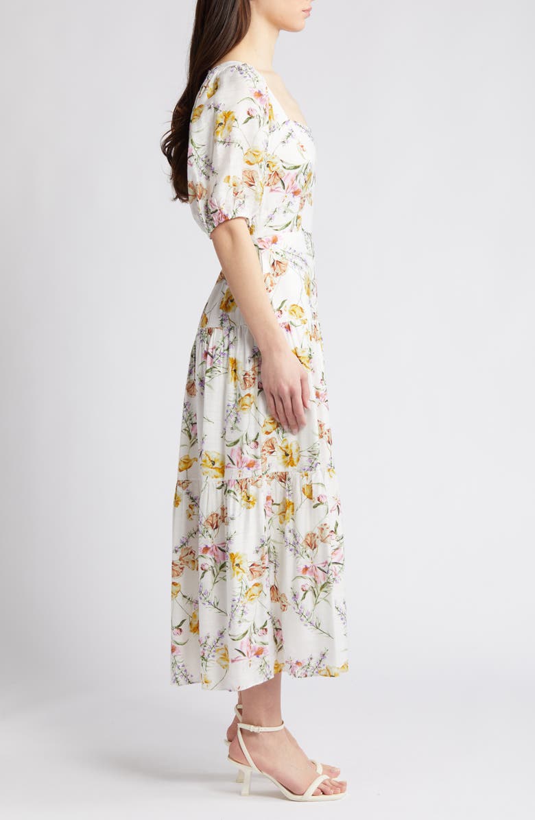 Chelsea28 Floral Tiered Puff Sleeve Maxi Dress, Alternate, color, White Floral