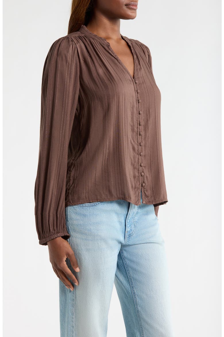 Shine Button Front Top, Alternate, color, CHOCOLATE BROWN