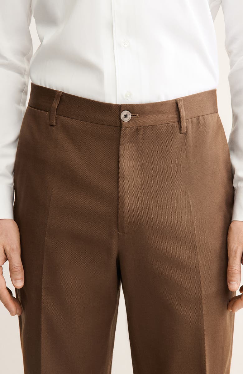 MANGO Regular Fit Pleated Stretch Cotton Pants, Alternate, color, Orange Brown