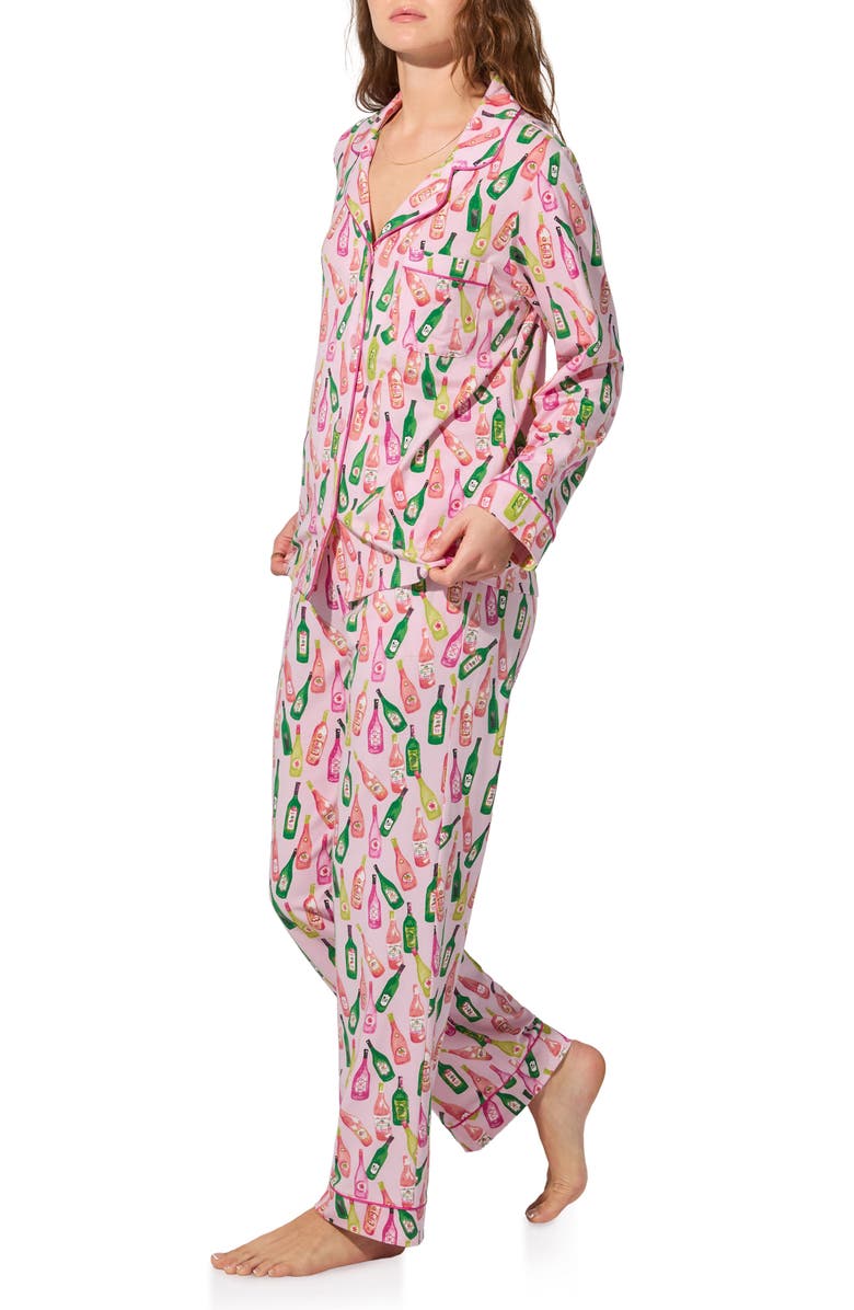 BedHead Pajamas Print Stretch Organic Cotton Jersey Long Pajamas, Alternate, color, Wine Tour