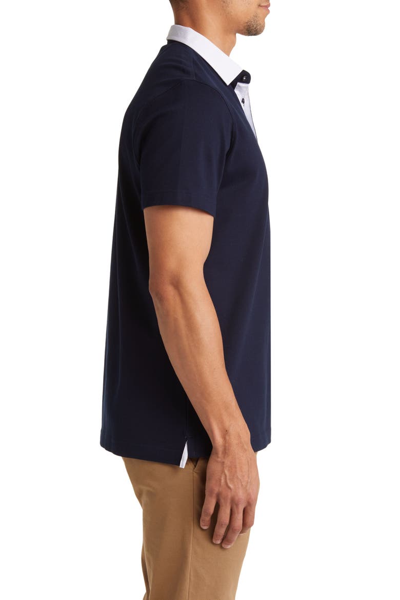 Trim Fit Stripe Collar Short Sleeve Polo, Alternate, color, NAVY