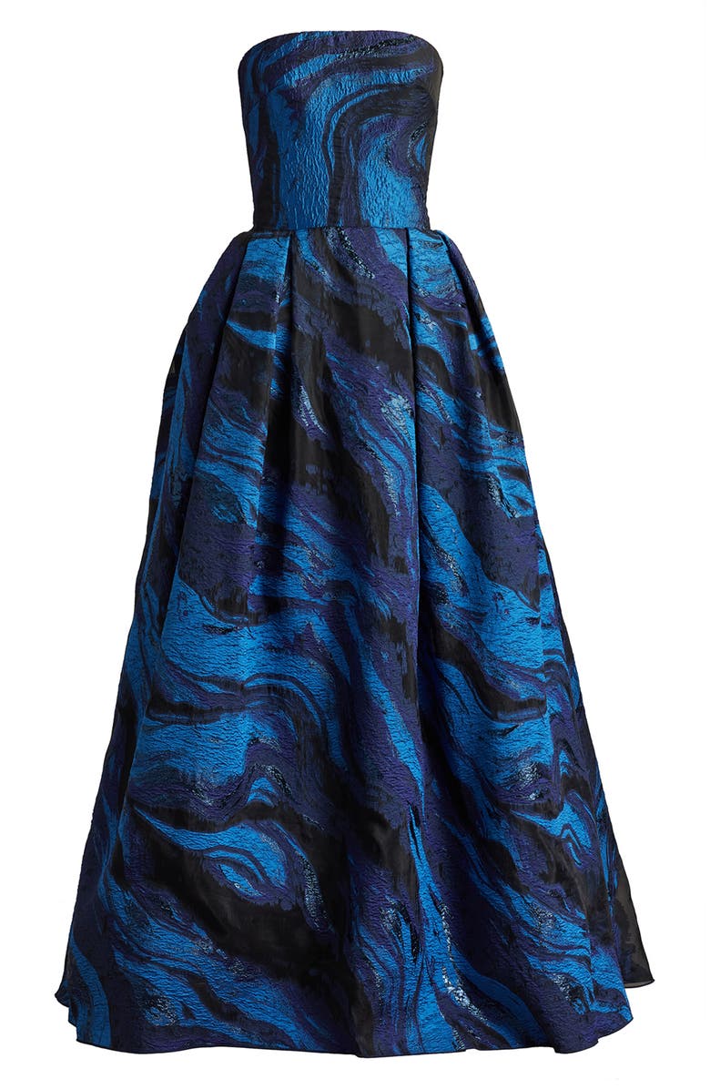 Tadashi Shoji Metallic Swirl Print Strapless Gown, Alternate, color, Navy