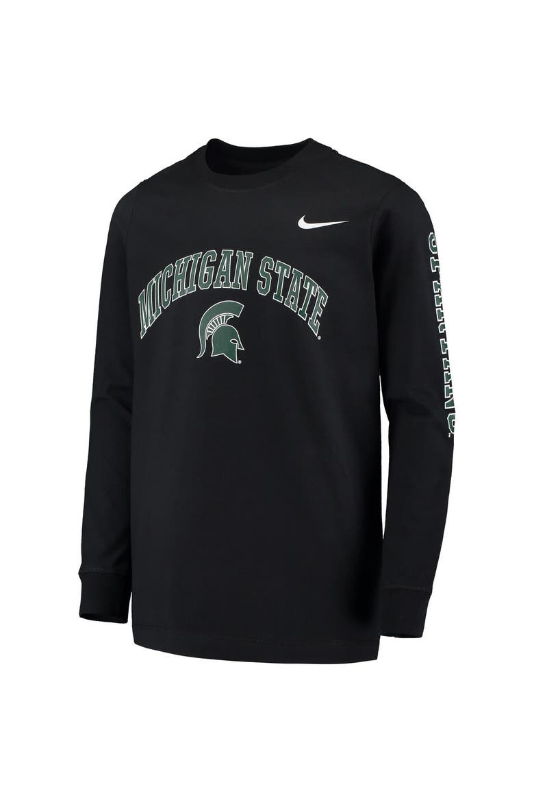 Youth Nike Black Michigan State Spartans Arch & Logo 2-Hit Long Sleeve T-Shirt, Alternate, color, Black