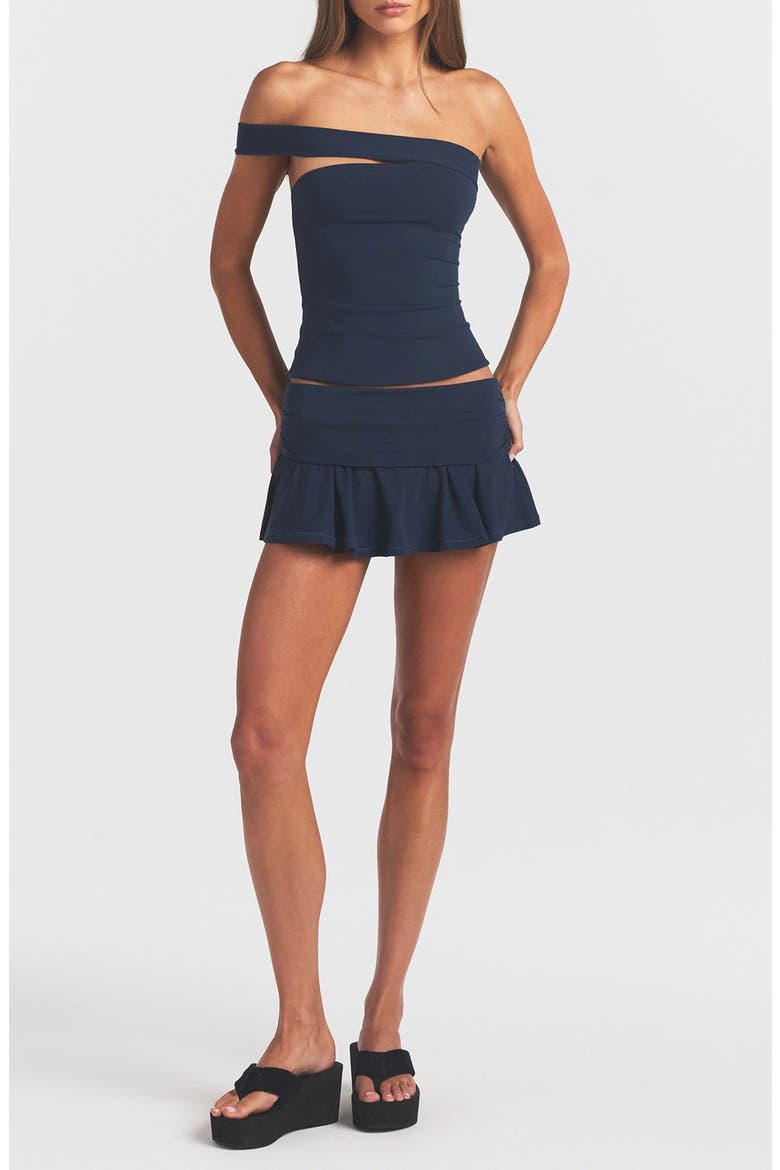 Foldover Cotton Blend Jersey Miniskort, Main, color, NAVY