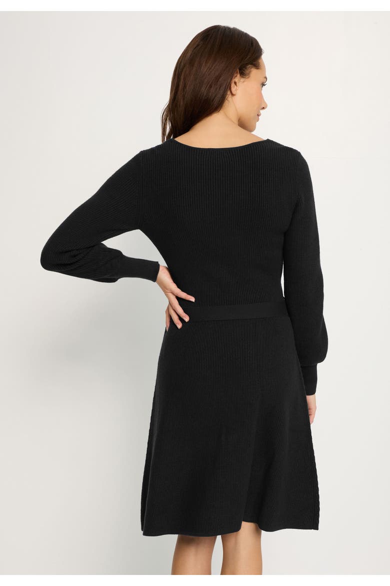 V-Neck Belted Sweater Dress, Alternate, color, Black