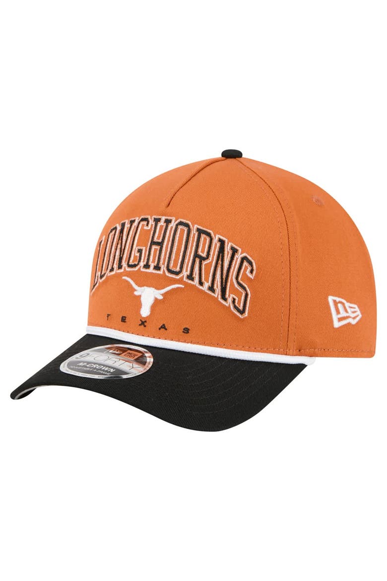 Men's New Era Texas Orange/Black Texas Longhorns Arch Two-Tone Rope 9FORTY A-Frame M-Crown Adjustable Hat, Main, color, Burnt Orange