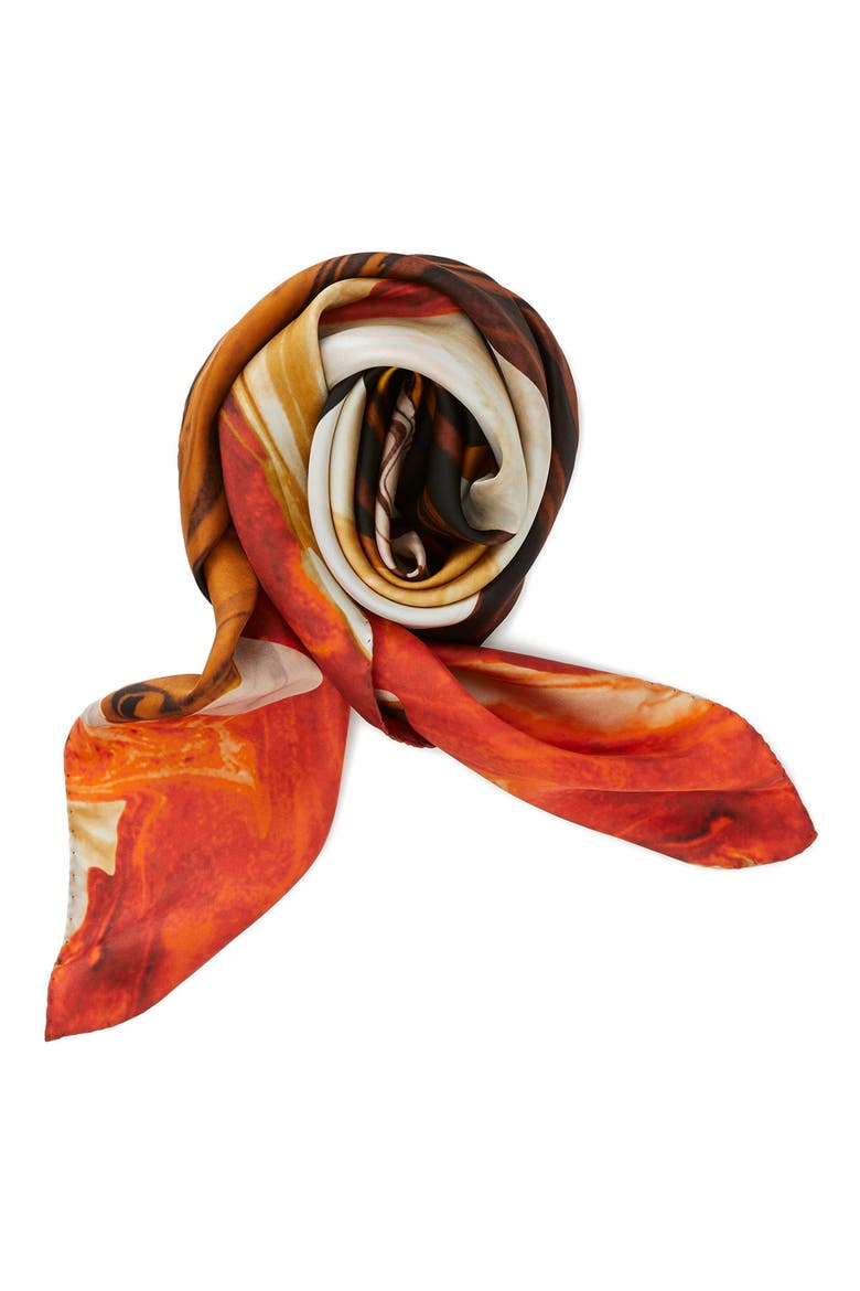 Icon Geode Print Silk Scarf, Main, color, BURNT CINNAMON MULTI
