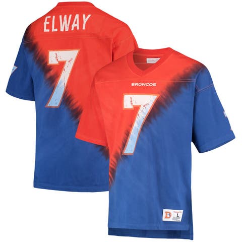 Men's Mitchell & Ness John Elway Orange/Royal Denver Broncos Retired Player Name & Number Diagonal Tie-Dye V-Neck T-Shirt