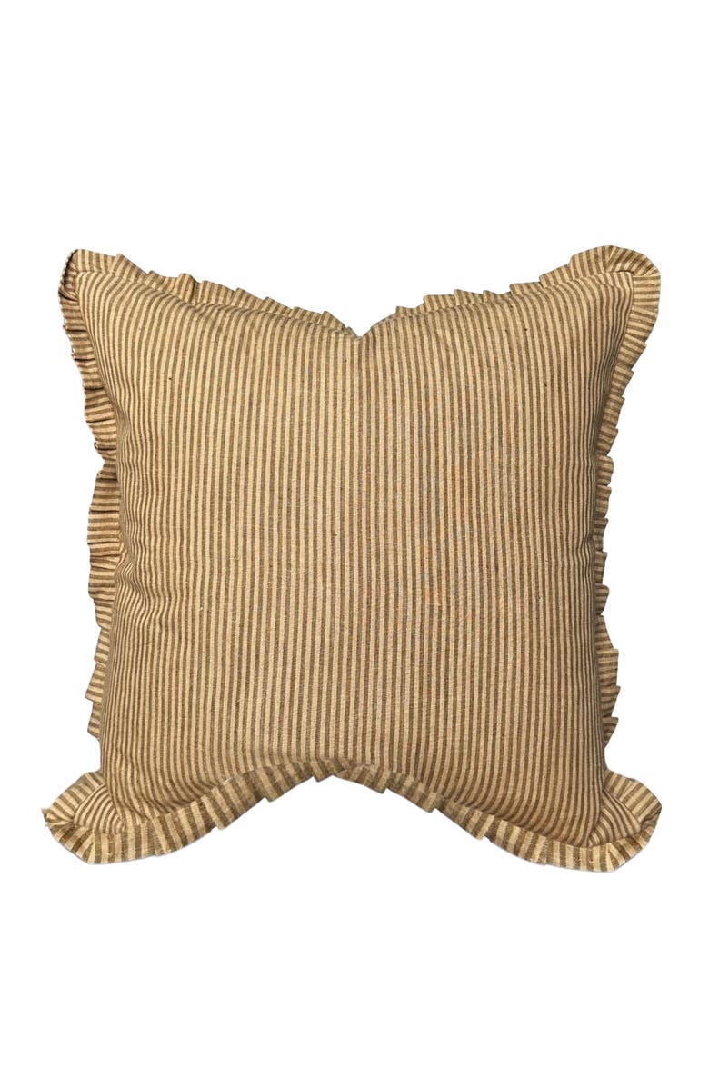 Linen & James Foster | Brown Tan Pleated Ruffle Linen Stripe Pillow Cover, Main, color, Golden Brown