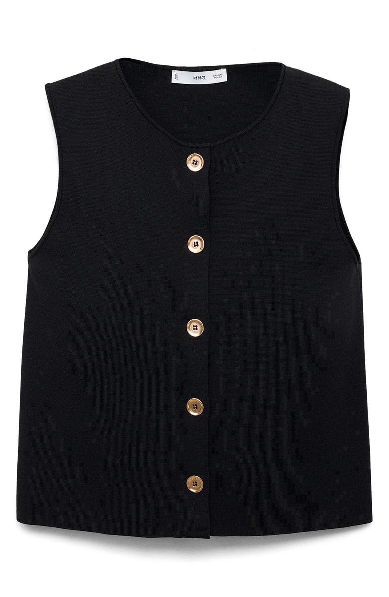 MANGO Button Front Fine Knit Vest, Alternate, color, Black