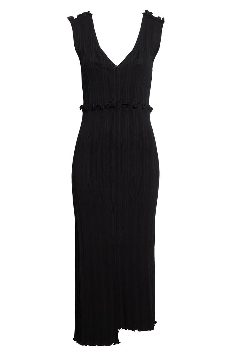 Jil Sander Asymmetric Sleeveless Cotton Rib Medi Dress, Alternate, color, Black