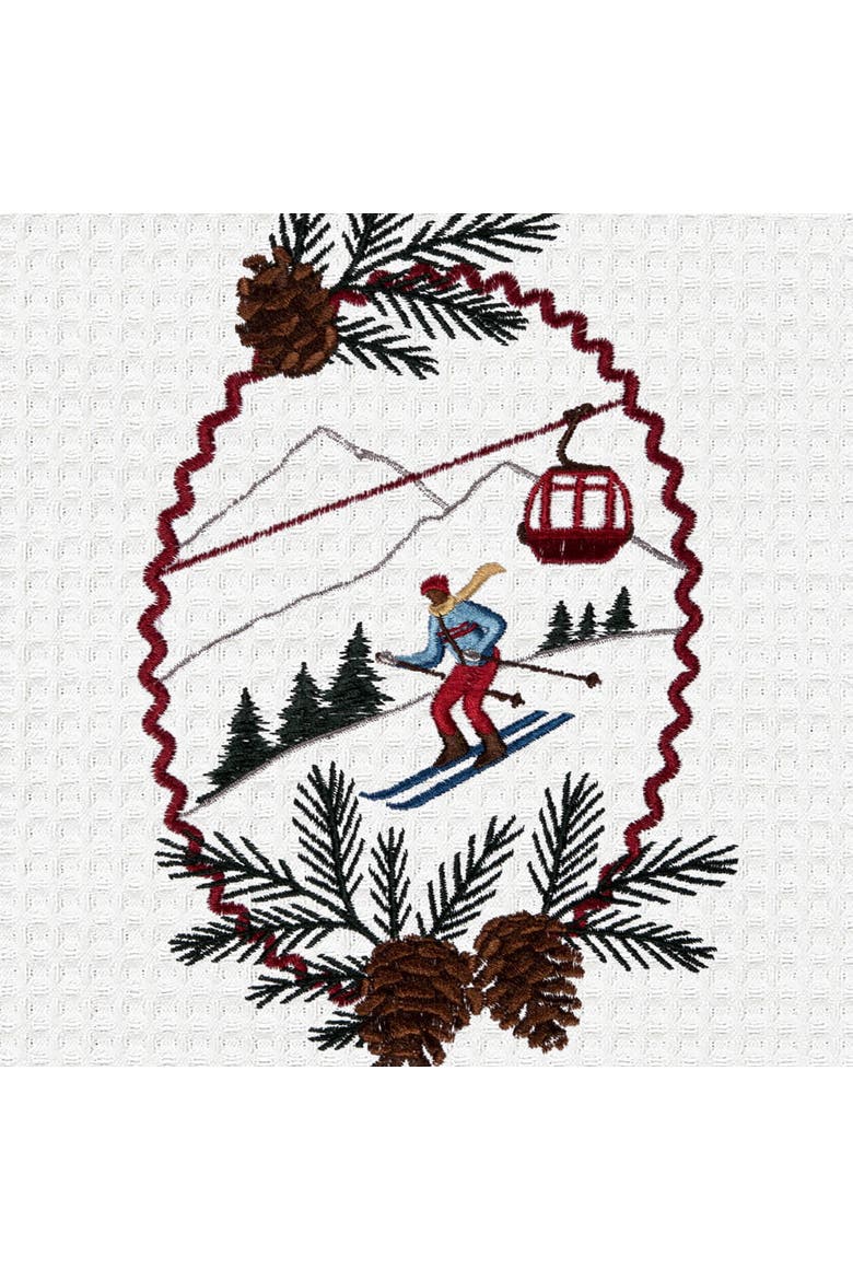 Ski Slope and Gondola Winter Sports with Pine Cones Towel, Alternate, color, Red