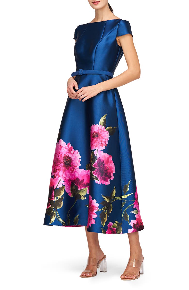 Kay Unger Ina Belted Cocktail Dress, Alternate, color, Dark Ink/ French Rose