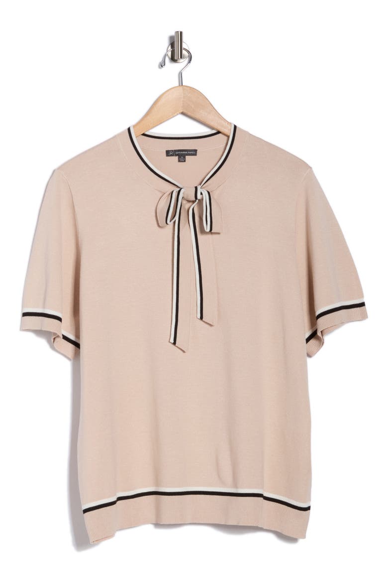 Double Tip Tie Neck Sweater, Alternate, color, CHAMPAGNE BLUSH/ IVORY