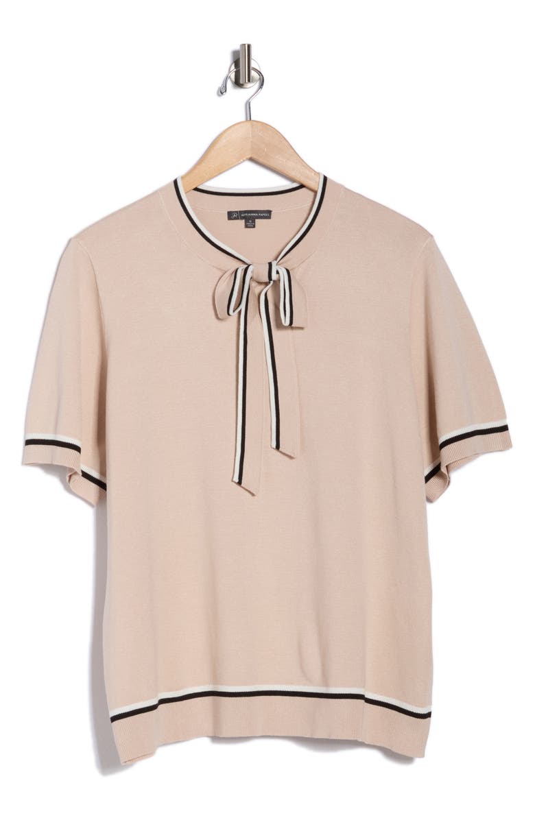 Adrianna Papell Double Tip Tie Neck Sweater, Alternate, color, Champagne Blush/ Ivory