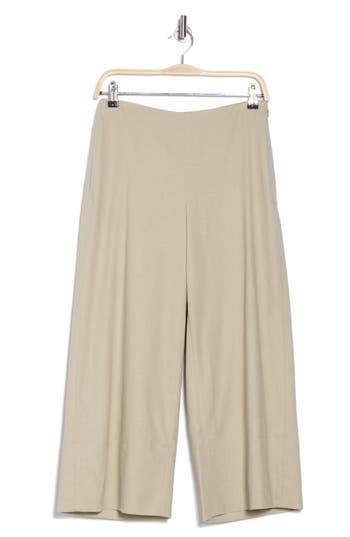 Vince Linen Blend Crop Wide Leg Pants In Oyster