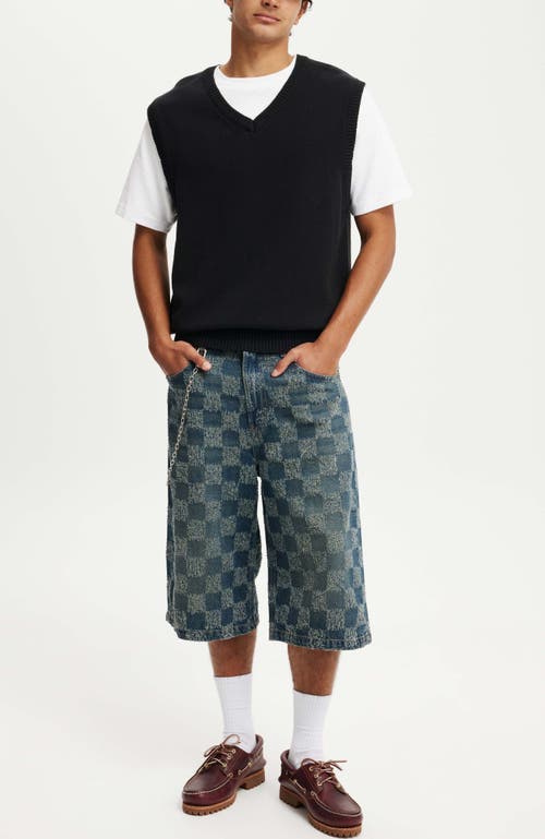 Shop Cotton On Super Baggy Jort In Check Up Blue