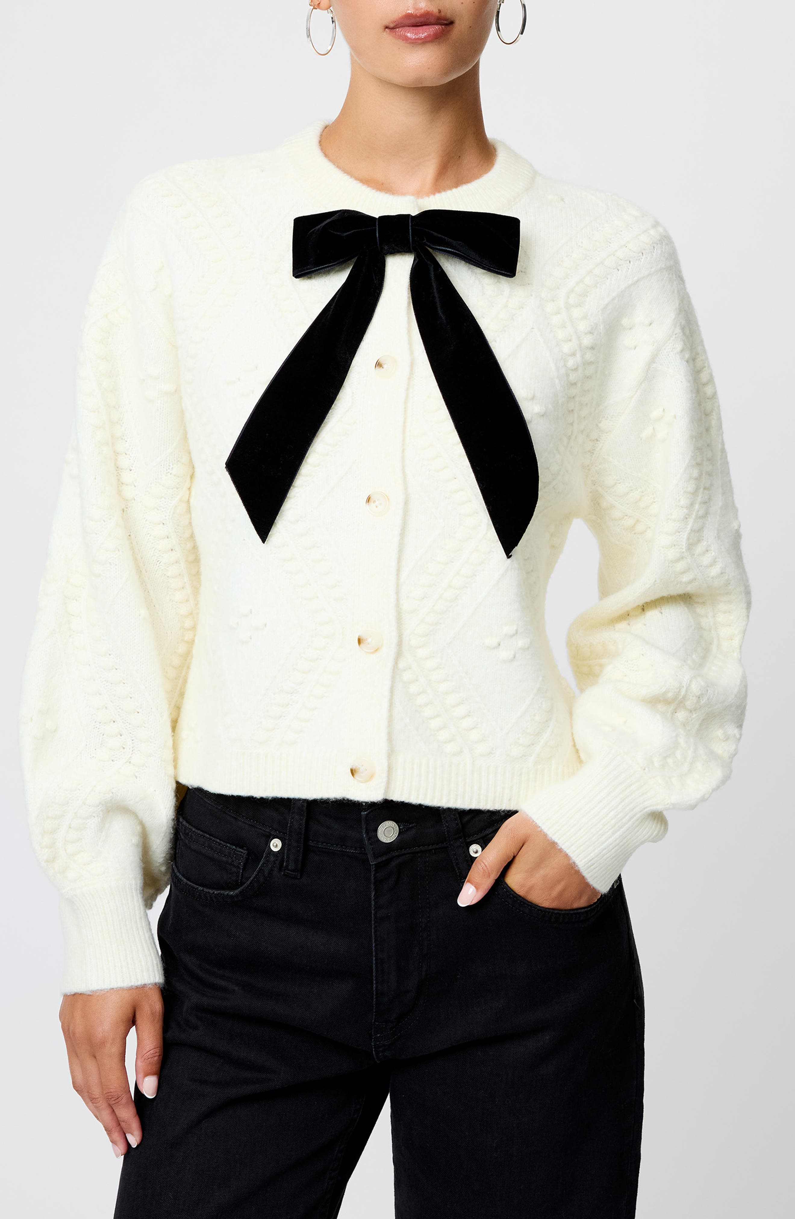 Kitty Bobble Velvet Bow Cardigan