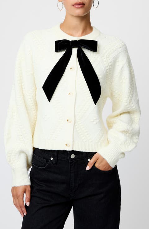Kitty Bobble Velvet Bow Cardigan